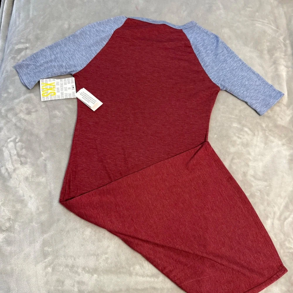 LuLaRoe Julia Dress XXS‎ Red Blue Raglan Sleeve Bodycon NWT
